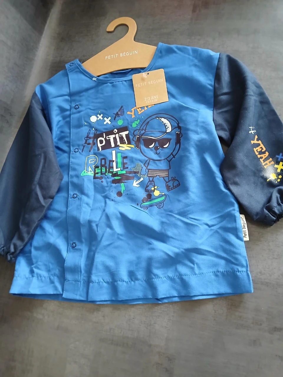 blouse tablier garcon en coton petit beguin 92/98 cm 2/3 ans